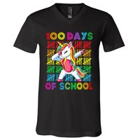 100 Days Of School Unicorn 100 Days Smarter 100th Day V-Neck T-Shirt