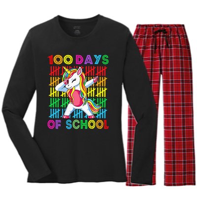 100 Days Of School Unicorn 100 Days Smarter 100th Day Women's Long Sleeve Flannel Pajama Set 