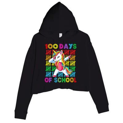 100 Days Of School Unicorn 100 Days Smarter 100th Day Crop Fleece Hoodie