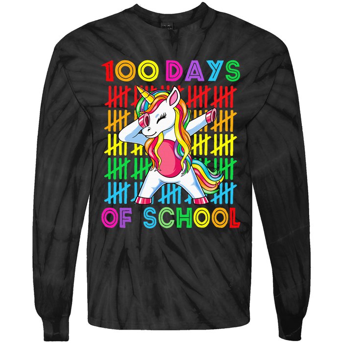 100 Days Of School Unicorn 100 Days Smarter 100th Day Tie-Dye Long Sleeve Shirt