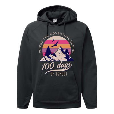 100 Days Of School Retro Outdoor Teacher 100th Day Of School Performance Fleece Hoodie