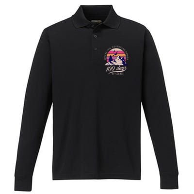 100 Days Of School Retro Outdoor Teacher 100th Day Of School Performance Long Sleeve Polo