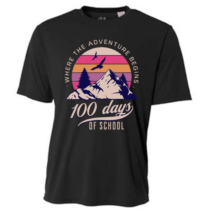 100 Days Of School Retro Outdoor Teacher 100th Day Of School Cooling Performance Crew T-Shirt