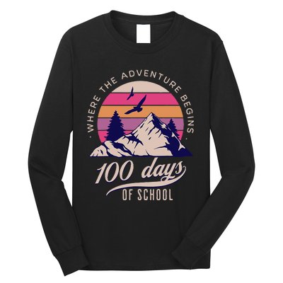 100 Days Of School Retro Outdoor Teacher 100th Day Of School Long Sleeve Shirt