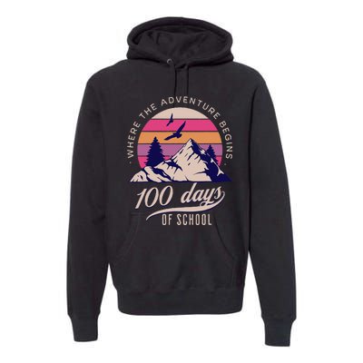 100 Days Of School Retro Outdoor Teacher 100th Day Of School Premium Hoodie