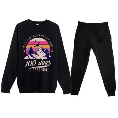 100 Days Of School Retro Outdoor Teacher 100th Day Of School Premium Crewneck Sweatsuit Set