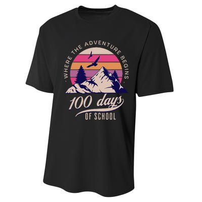 100 Days Of School Retro Outdoor Teacher 100th Day Of School Performance Sprint T-Shirt