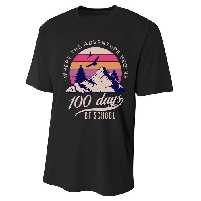 100 Days Of School Retro Outdoor Teacher 100th Day Of School Performance Sprint T-Shirt