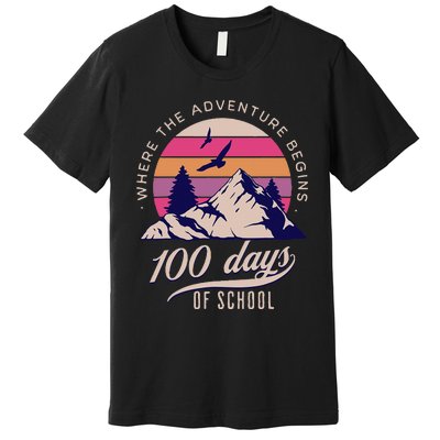 100 Days Of School Retro Outdoor Teacher 100th Day Of School Premium T-Shirt