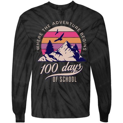 100 Days Of School Retro Outdoor Teacher 100th Day Of School Tie-Dye Long Sleeve Shirt