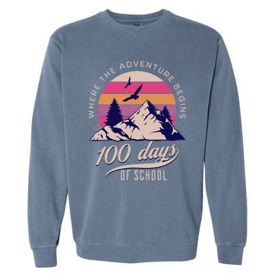 100 Days Of School Retro Outdoor Teacher 100th Day Of School Garment-Dyed Sweatshirt