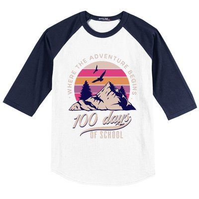 100 Days Of School Retro Outdoor Teacher 100th Day Of School Baseball Sleeve Shirt