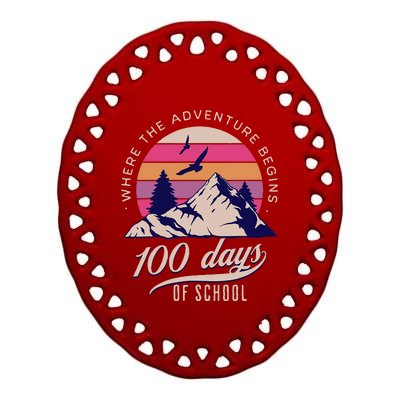 100 Days Of School Retro Outdoor Teacher 100th Day Of School Ceramic Oval Ornament