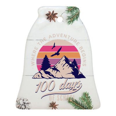 100 Days Of School Retro Outdoor Teacher 100th Day Of School Ceramic Bell Ornament