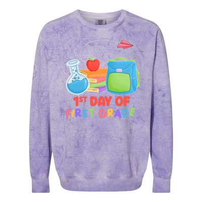 1st Day Of First Grade Cute Back To School Colorblast Crewneck Sweatshirt