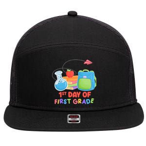 1st Day Of First Grade Cute Back To School 7 Panel Mesh Trucker Snapback Hat