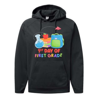 1st Day Of First Grade Cute Back To School Performance Fleece Hoodie