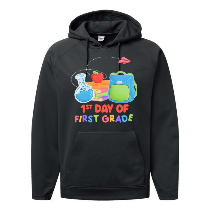 1st Day Of First Grade Cute Back To School Performance Fleece Hoodie