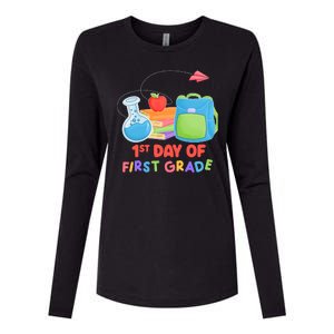 1st Day Of First Grade Cute Back To School Womens Cotton Relaxed Long Sleeve T-Shirt