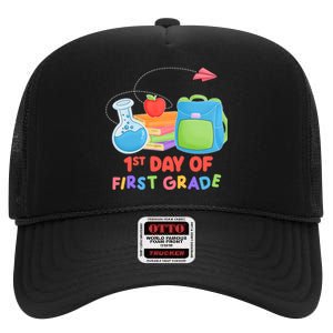 1st Day Of First Grade Cute Back To School High Crown Mesh Back Trucker Hat