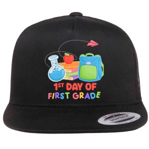 1st Day Of First Grade Cute Back To School Flat Bill Trucker Hat