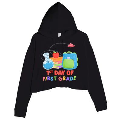 1st Day Of First Grade Cute Back To School Crop Fleece Hoodie