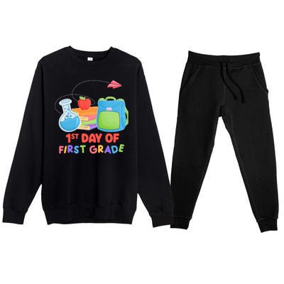 1st Day Of First Grade Cute Back To School Premium Crewneck Sweatsuit Set