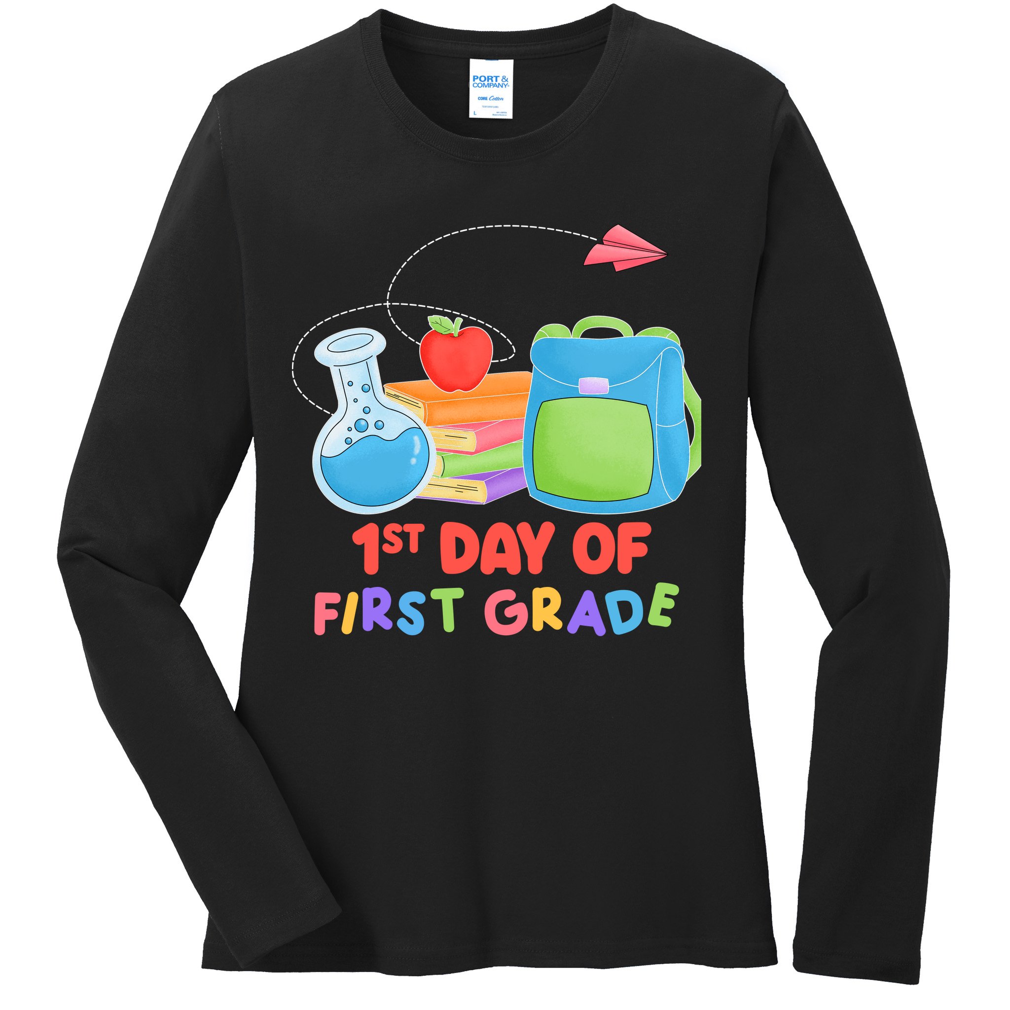 1st Day Of First Grade Cute Back To School Ladies Long Sleeve Shirt