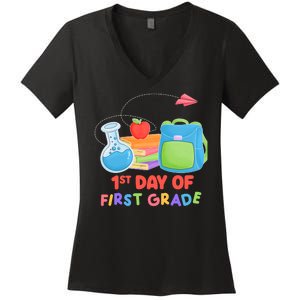 1st Day Of First Grade Cute Back To School Women's V-Neck T-Shirt