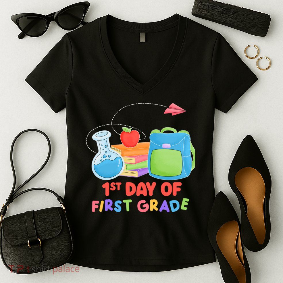 1st Day Of First Grade Cute Back To School Women's V-Neck T-Shirt