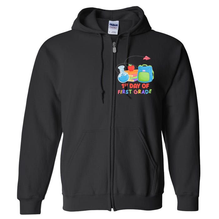 1st Day Of First Grade Cute Back To School Full Zip Hoodie