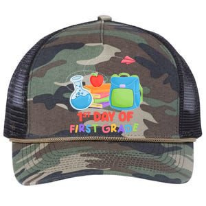 1st Day Of First Grade Cute Back To School Retro Rope Trucker Hat Cap