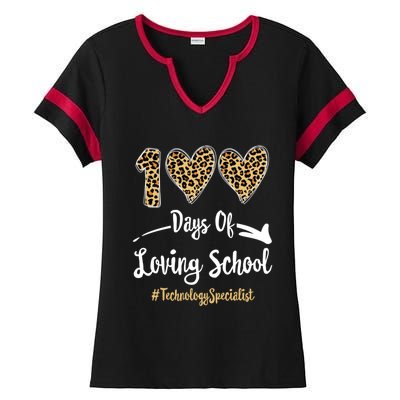 100 Days Of Loving School 100th Day Technology Specialist Great Gift Ladies Halftime Notch Neck Tee