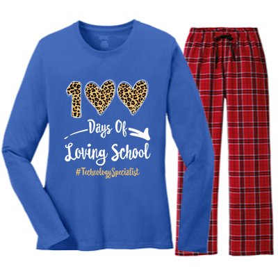 100 Days Of Loving School 100th Day Technology Specialist Great Gift Women's Long Sleeve Flannel Pajama Set 