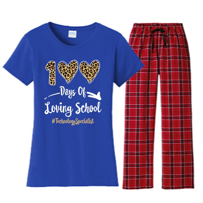 100 Days Of Loving School 100th Day Technology Specialist Great Gift Women's Flannel Pajama Set