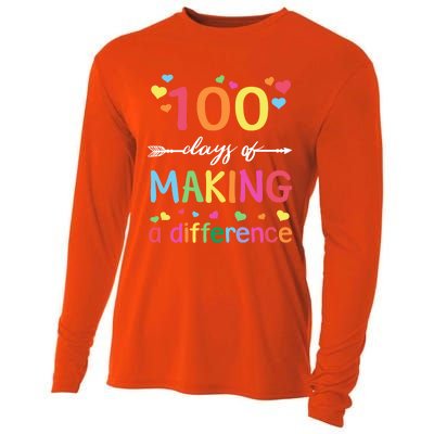 100 Days Of Making Difference 100th Day Of School Teacher Meaningful Gift Cooling Performance Long Sleeve Crew