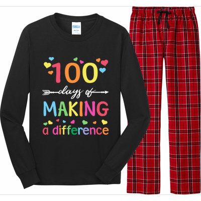 100 Days Of Making Difference 100th Day Of School Teacher Meaningful Gift Long Sleeve Pajama Set