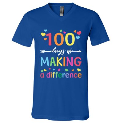 100 Days Of Making Difference 100th Day Of School Teacher Meaningful Gift V-Neck T-Shirt