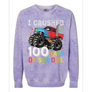 100 Days Of School Monster Truck 100th Day Of School Boy Gift Colorblast Crewneck Sweatshirt