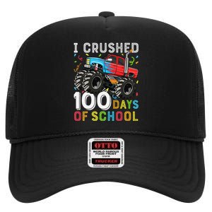 100 Days Of School Monster Truck 100th Day Of School Boy Gift High Crown Mesh Back Trucker Hat