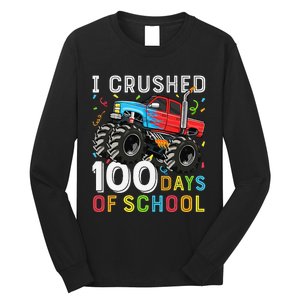 100 Days Of School Monster Truck 100th Day Of School Boy Gift Long Sleeve Shirt