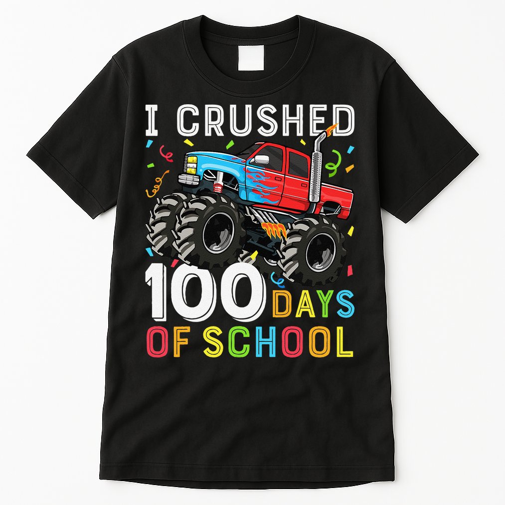 100 Days Of School Monster Truck 100th Day Of School Boy Gift Tall T-Shirt