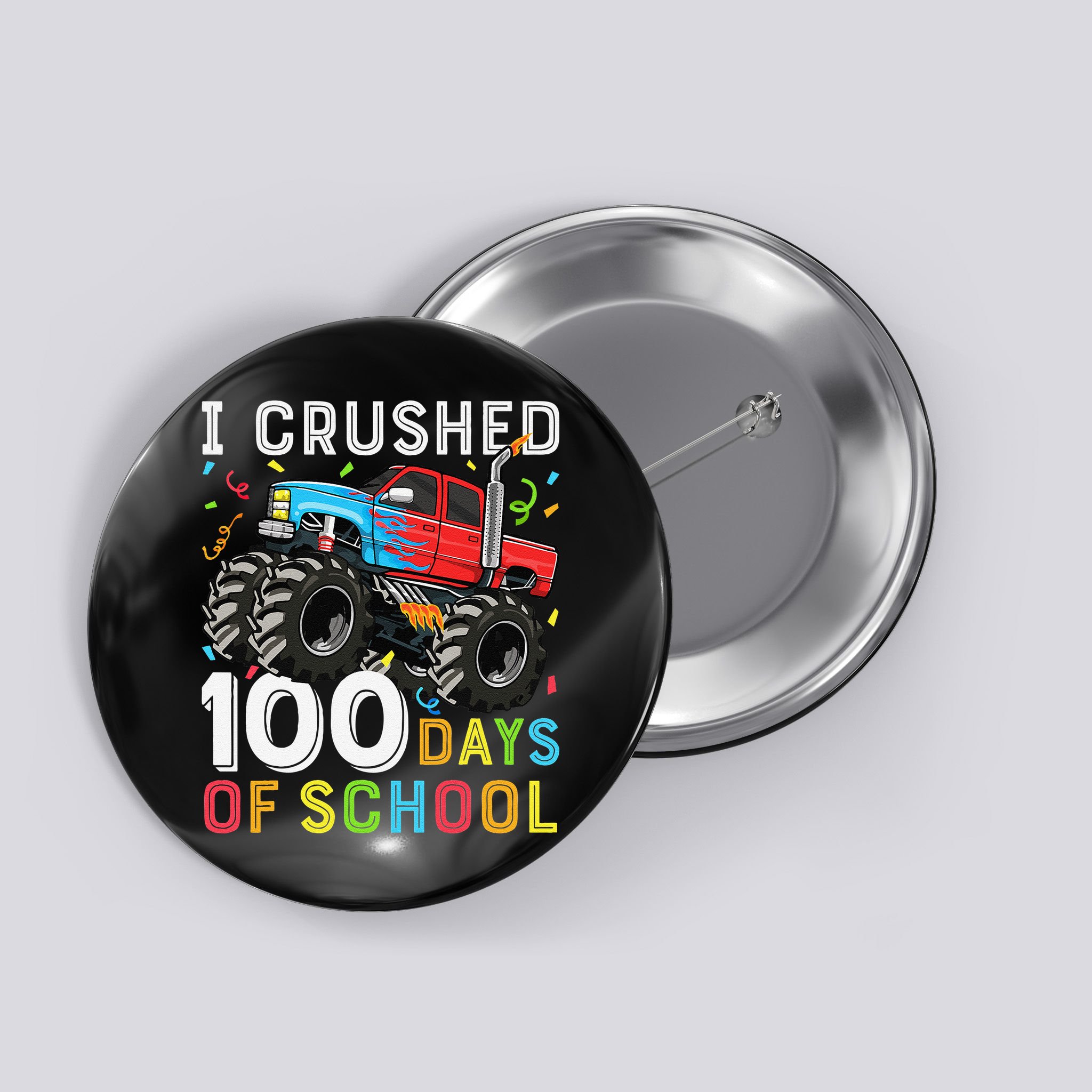100 Days Of School Monster Truck 100th Day Of School Boy Gift Button