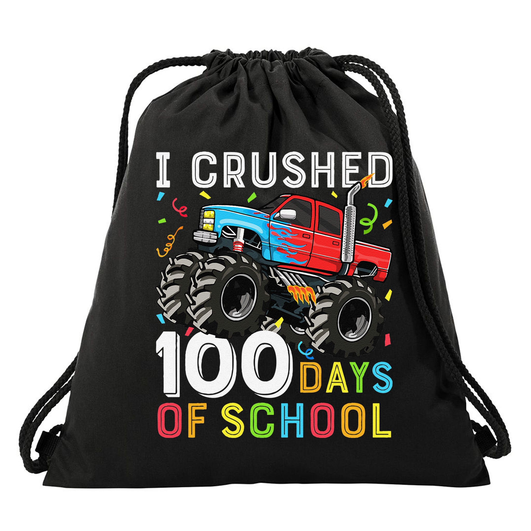100 Days Of School Monster Truck 100th Day Of School Boy Gift Drawstring Bag