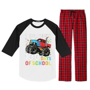 100 Days Of School Monster Truck 100th Day Of School Boy Gift Raglan Sleeve Pajama Set