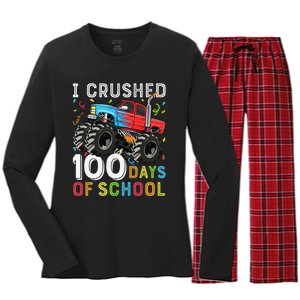 100 Days Of School Monster Truck 100th Day Of School Boy Gift Women's Long Sleeve Flannel Pajama Set 