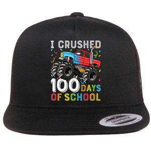 100 Days Of School Monster Truck 100th Day Of School Boy Gift Flat Bill Trucker Hat