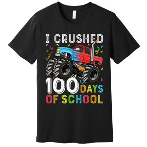 100 Days Of School Monster Truck 100th Day Of School Boy Gift Premium T-Shirt