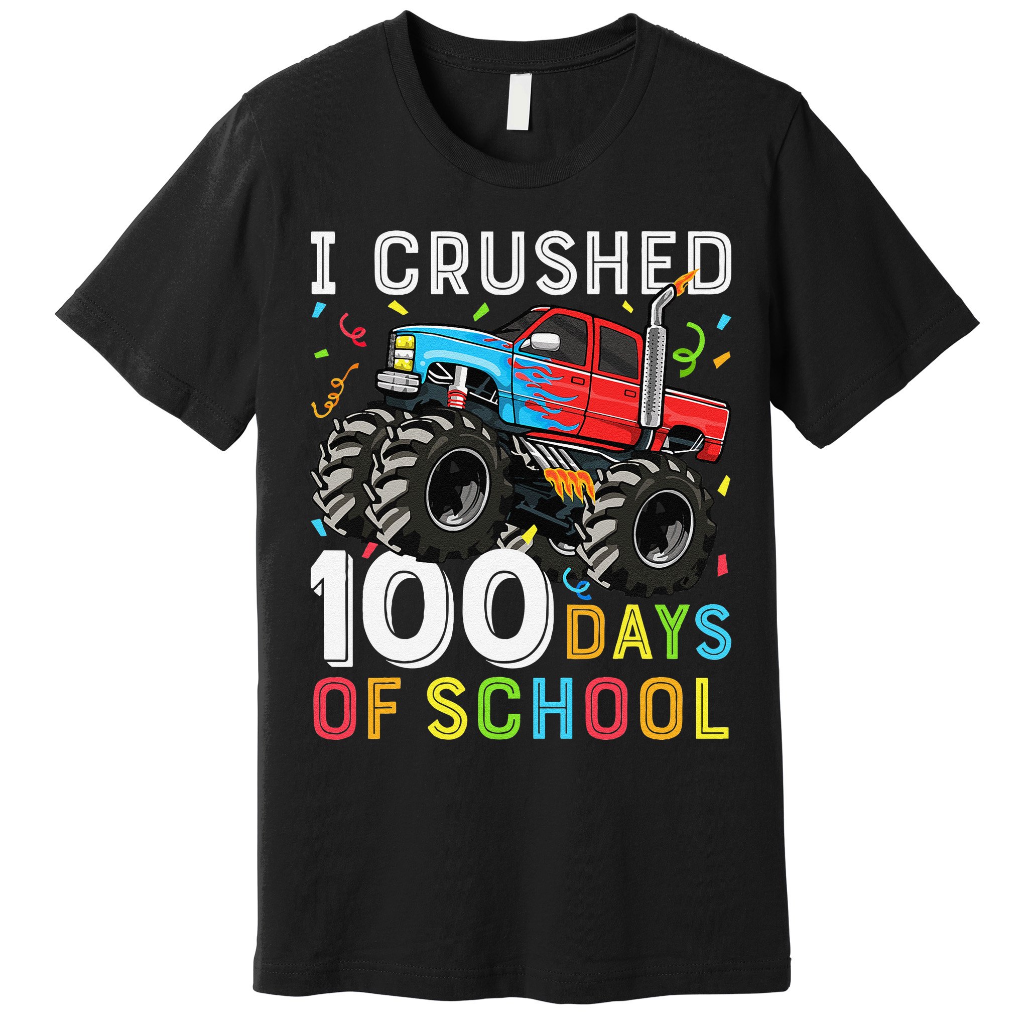 100 Days Of School Monster Truck 100th Day Of School Boy Gift Premium T-Shirt