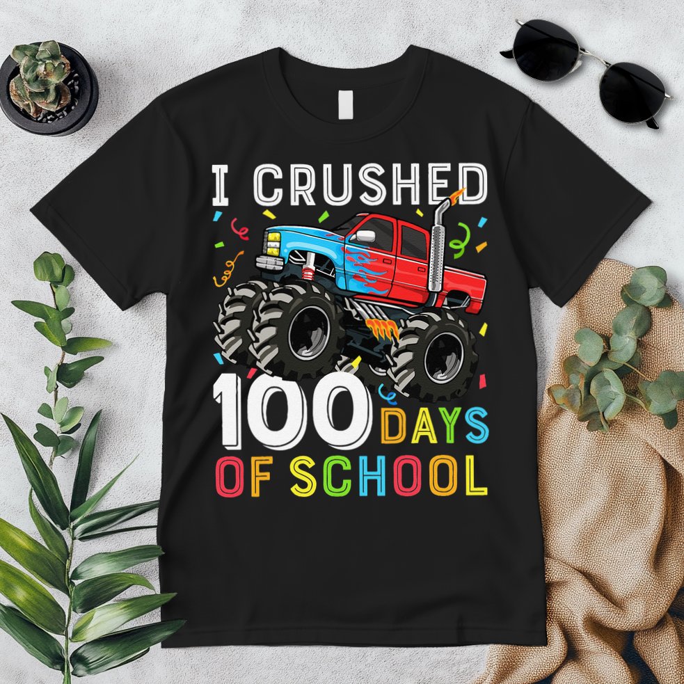 100 Days Of School Monster Truck 100th Day Of School Boy Gift Premium T-Shirt